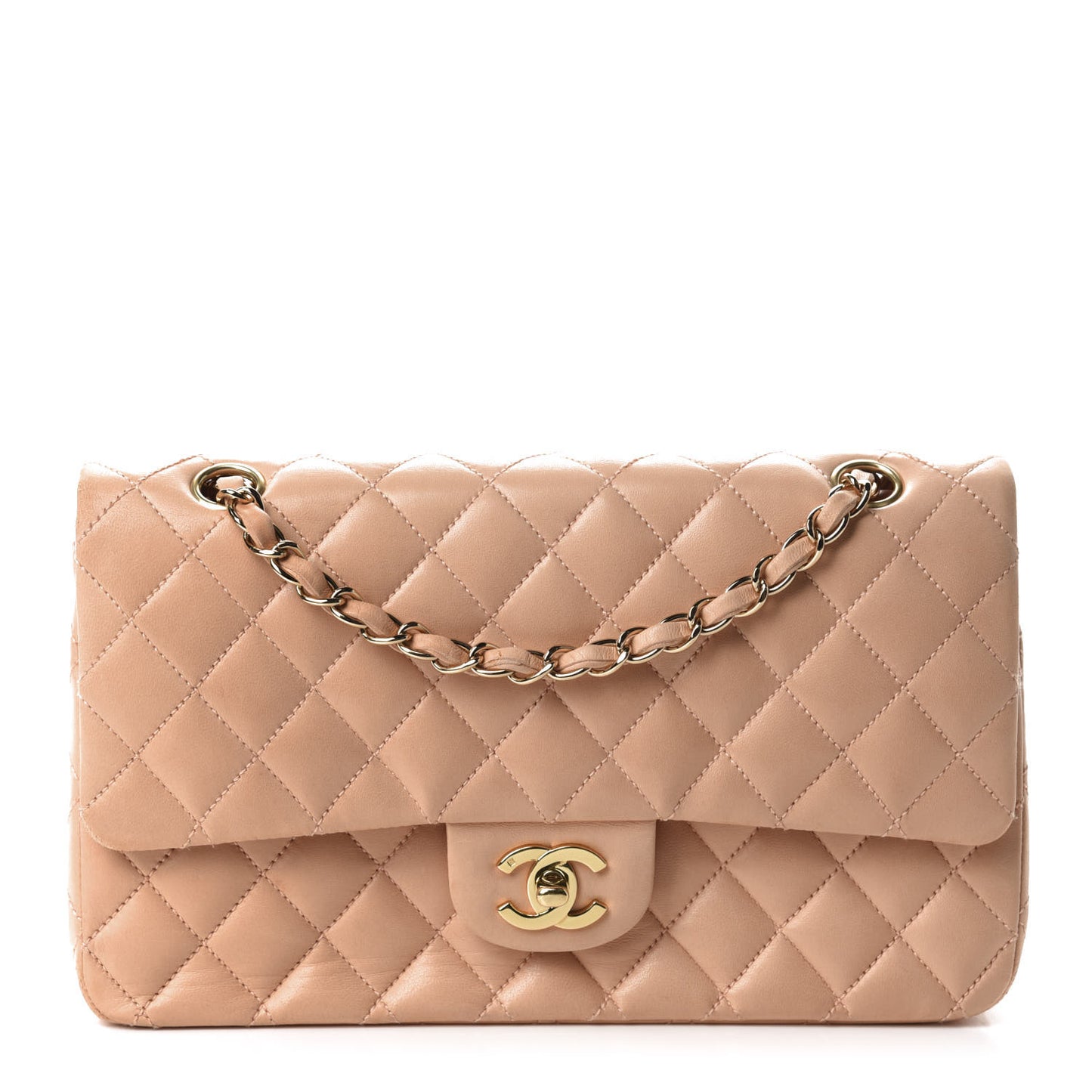 Lambskin Quilted Medium Double Flap Salmon Pink