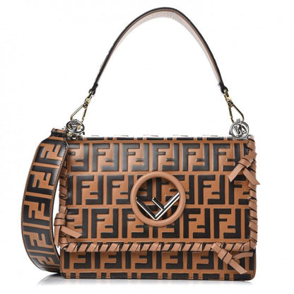 Fendi Vitello Century F is Fendi Whipstitch Threads FF Embossed Kan I Shoulder Bag Tobacco Orzo 1 of 9