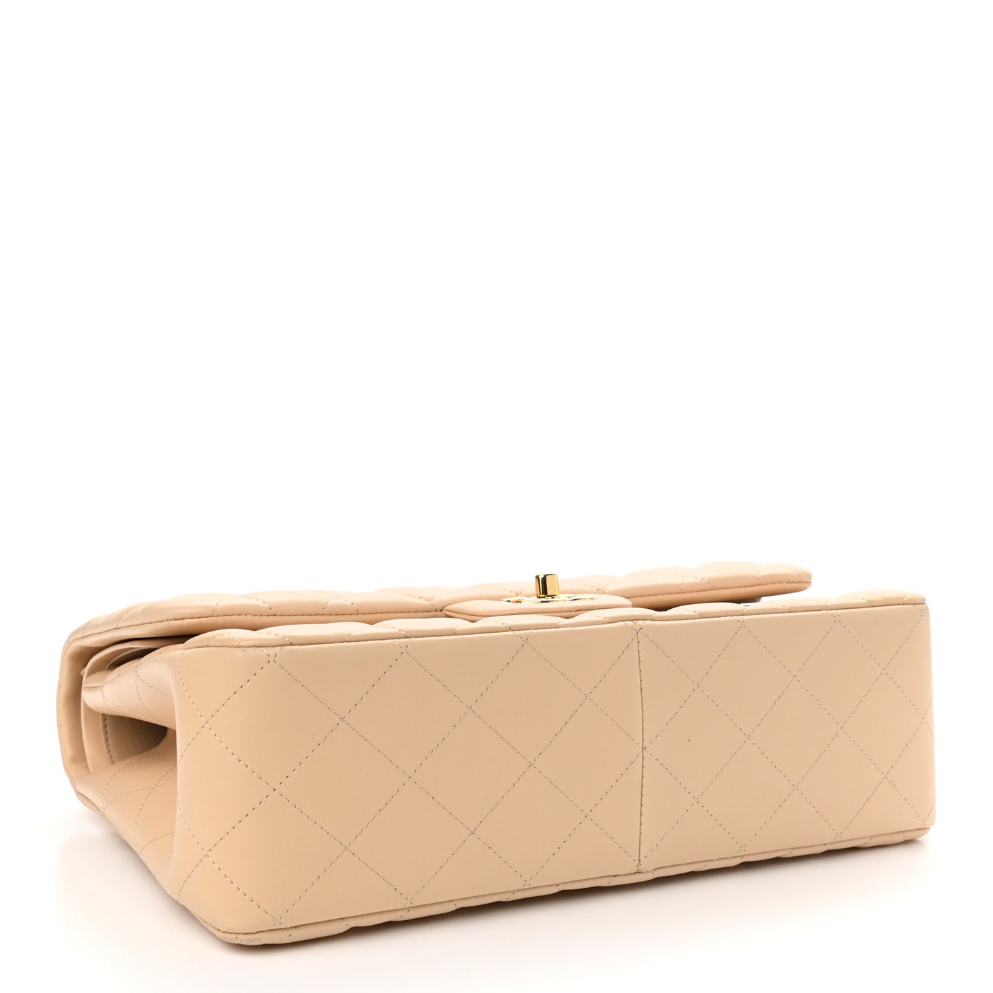 Lambskin Quilted Jumbo Double Flap Beige