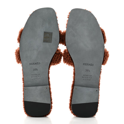 Hermes Woolskin Oran Sandals 38.5 Cognac 5 of 8