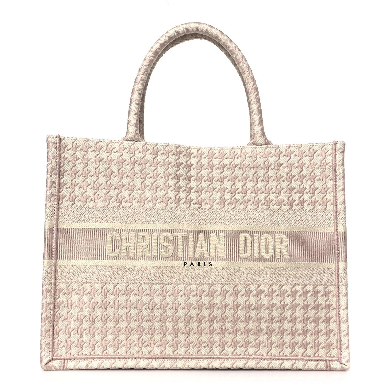 Christian Dior Canvas Macro Houndstooth Embroidered Medium Book Tote Pink White 1 of 12
