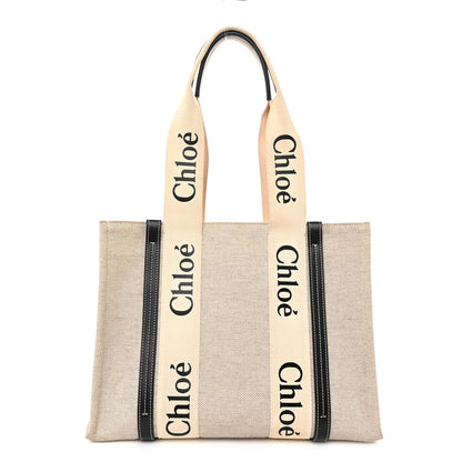 Chloe Cotton Calfskin Medium Woody Ribbon Tote White Blue 1 of 10