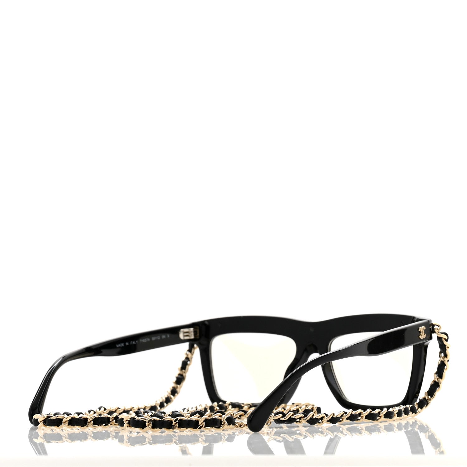 Chanel Acetate Metal Calfskin Chain Rectangle Sunglasses 71627A Black Transparent 4 of 8