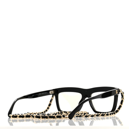 Chanel Acetate Metal Calfskin Chain Rectangle Sunglasses 71627A Black Transparent 4 of 8
