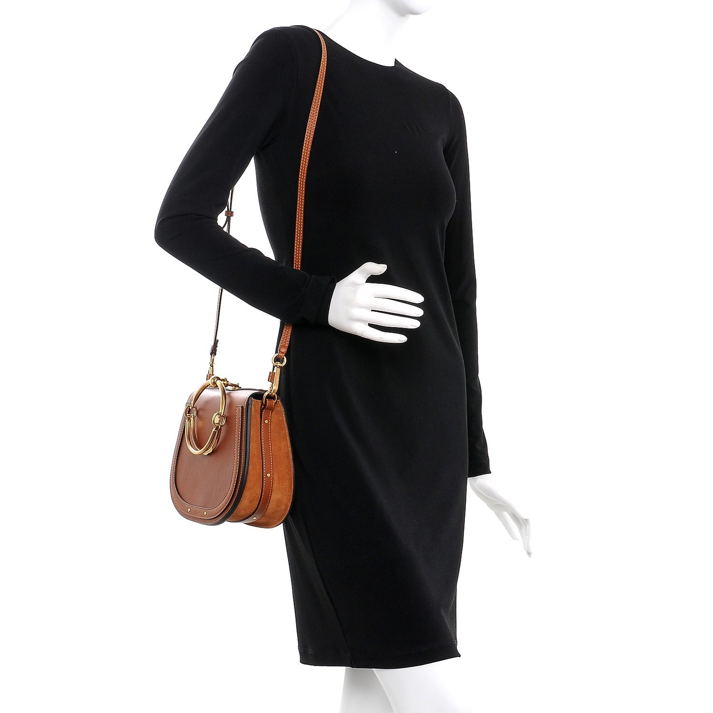 Calfskin Suede Medium Nile Bracelet Bag Caramel