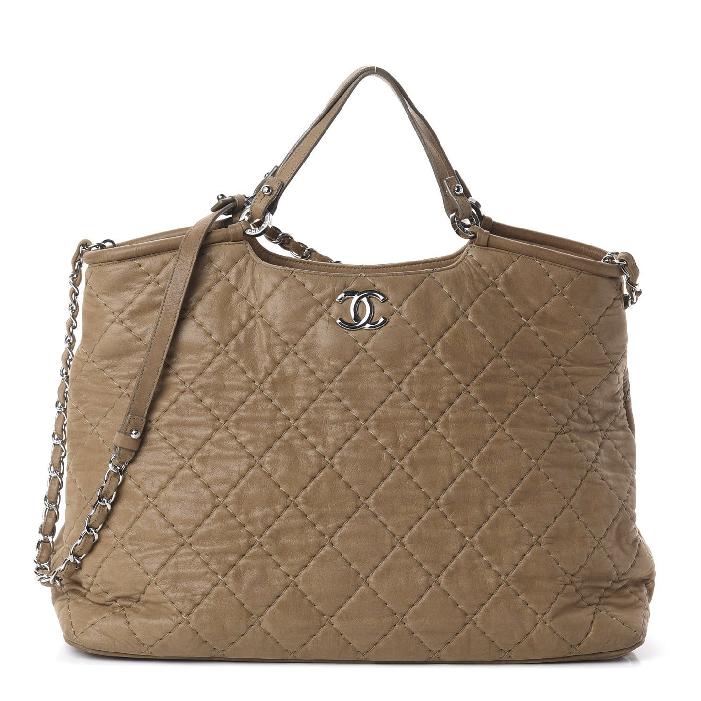 Iridescent Calfskin Quilted Large Sea Hit Tote Beige
