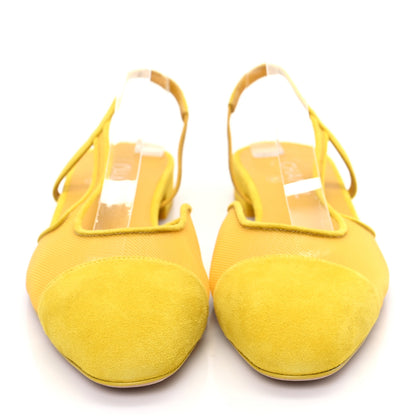 Chanel Mesh Suede Kidskin Cap Toe CC Slingback Flat 41 Yellow 2 of 7