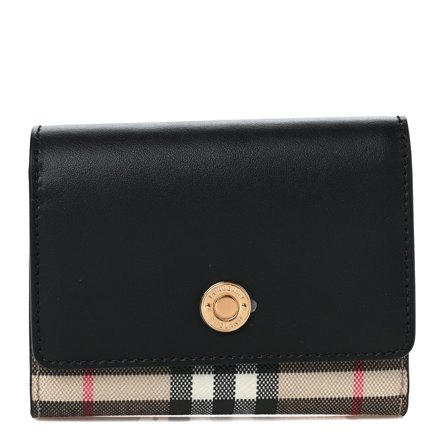 Burberry Grainy Calfskin Vintage Check Small Folding Wallet Archive Beige Black 1 of 6