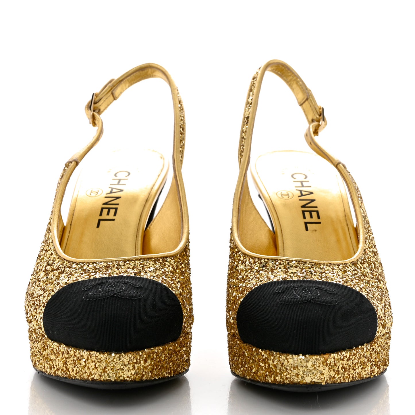 Glitter Grosgrain Cap Toe CC Slingback Pumps 37.5 Gold Black