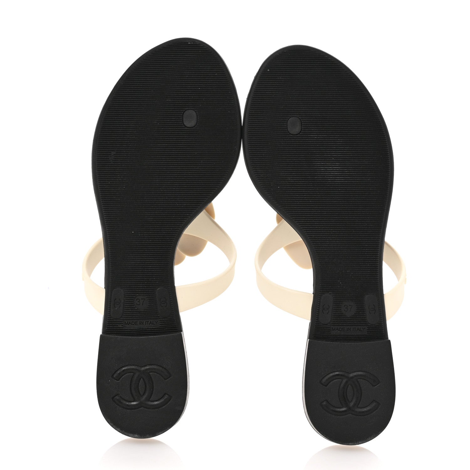Chanel Jelly Quilted Camellia Thong Sandals 37 White Black 6 of 10