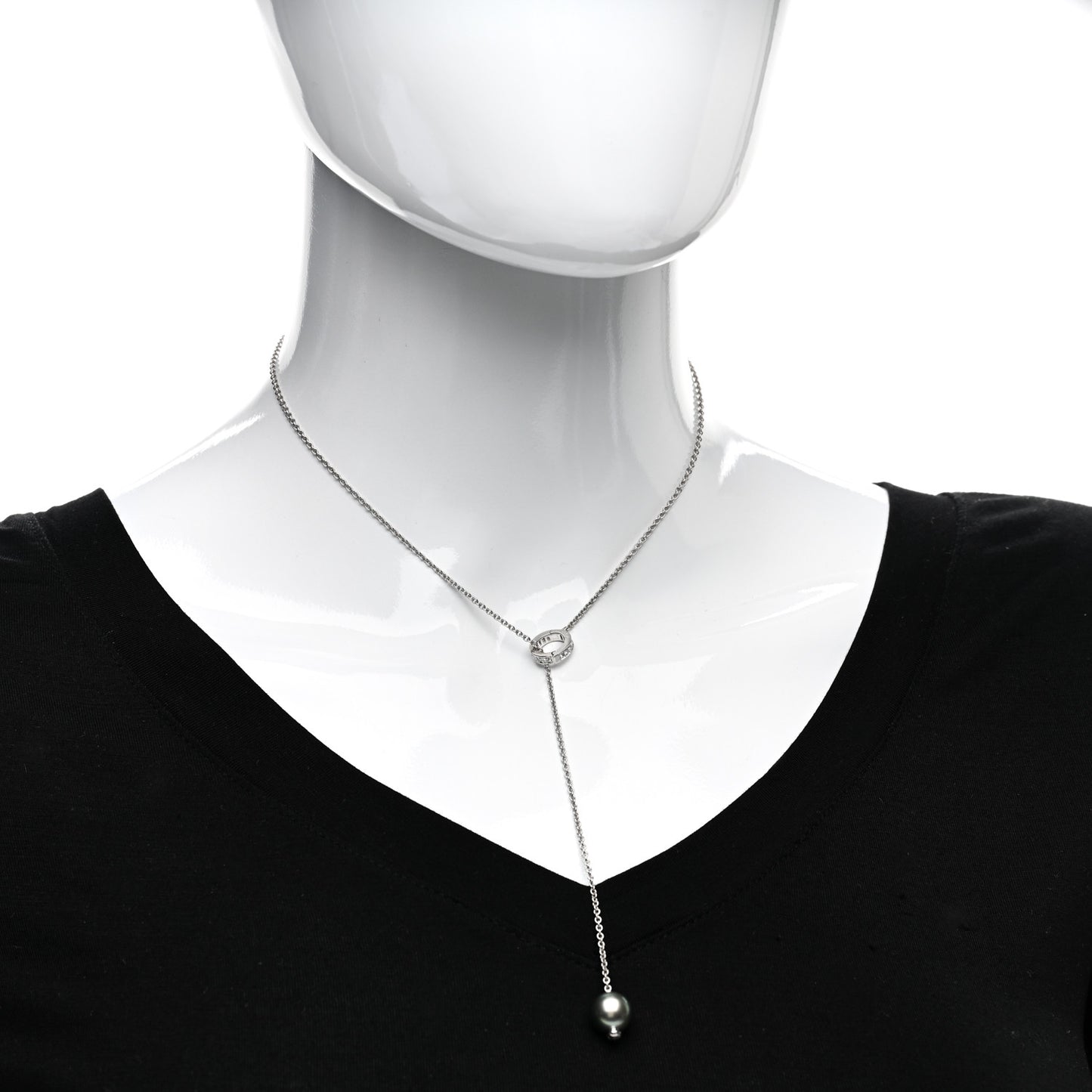 18K White Gold Diamond Black South Sea Pearl 10mm Pearls In Motion Lariat Necklace