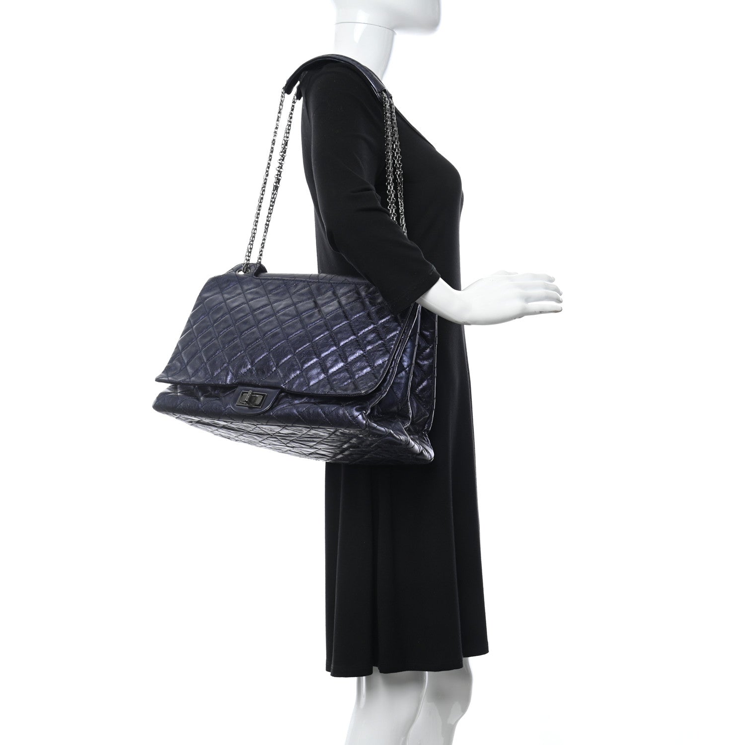 Chanel Metallic Calfskin Quilted XL Accordion Reissue Flap Navy 2 of 14