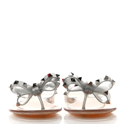 Valentino Garavani PVC Jelly Glitter Rockstud Bow Thong Sandals 37 Silver 2 of 8