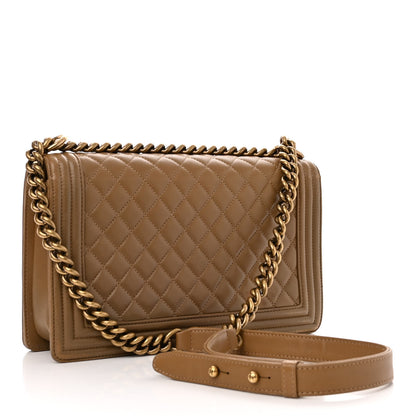 Chanel Lambskin Quilted New Medium Boy Flap Dark Beige 3 of 12