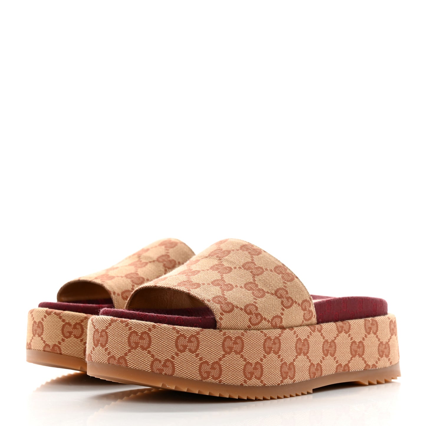 Canvas GG Monogram Angelina Platform Slide Sandals 36.5 Beige Ruggine