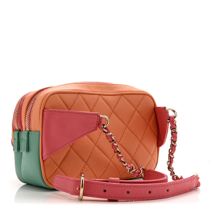 Chanel Goatskin Quilted Tri-Color In & Out Waist Bag Orange Green Pink 3 of 12