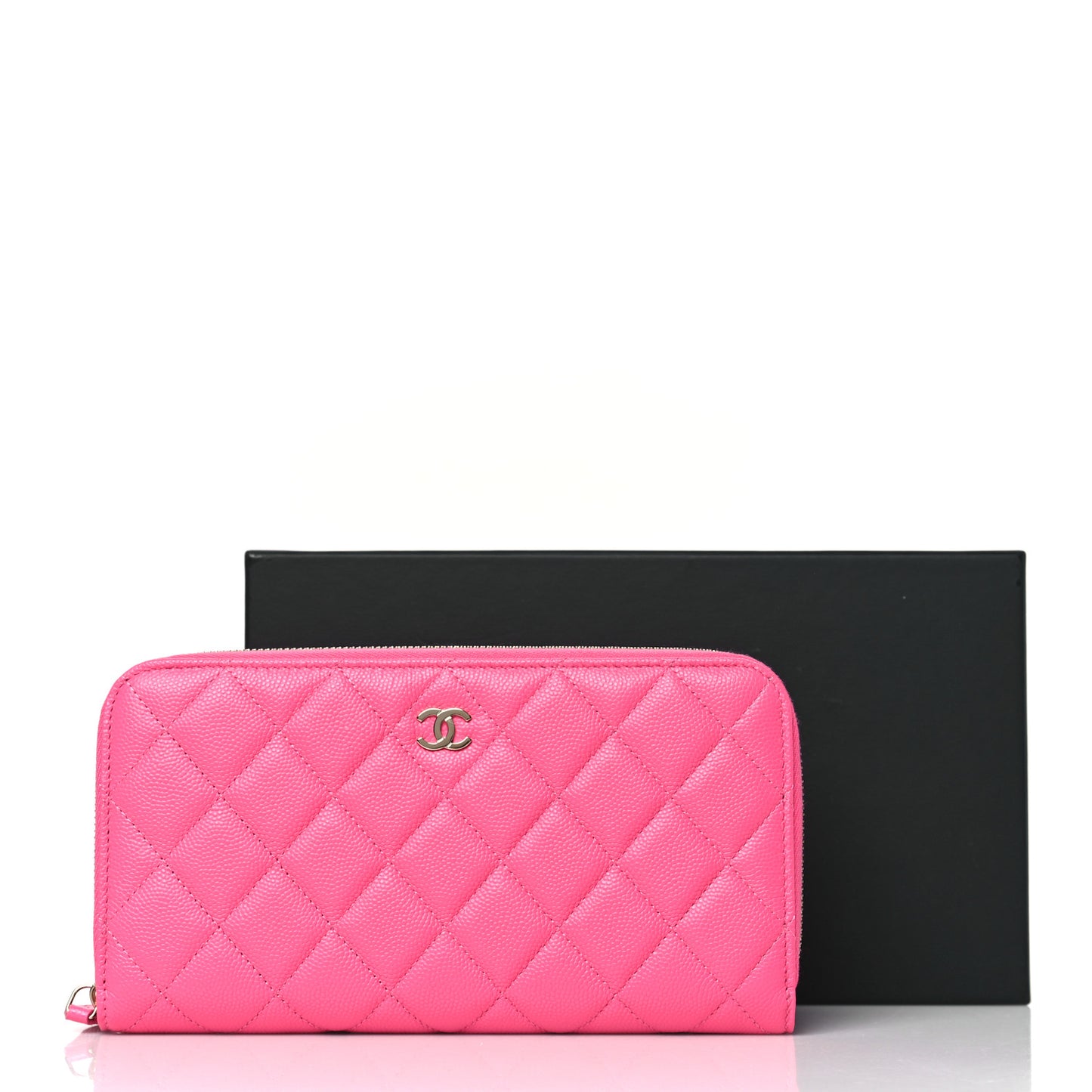 Caviar Quilted Large Gusset Zip Around Wallet Rose