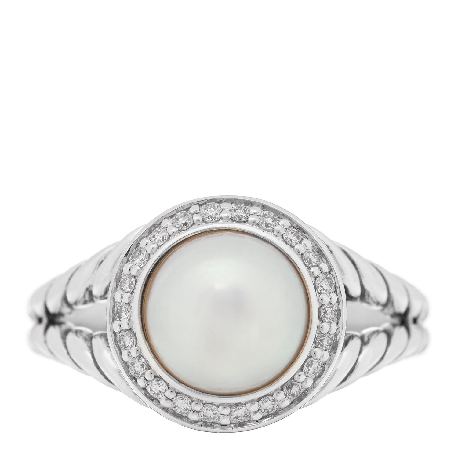 David Yurman Sterling Silver Diamond Cultured Pearl 8mm Petite Cerise Ring 54 7 1 of 4