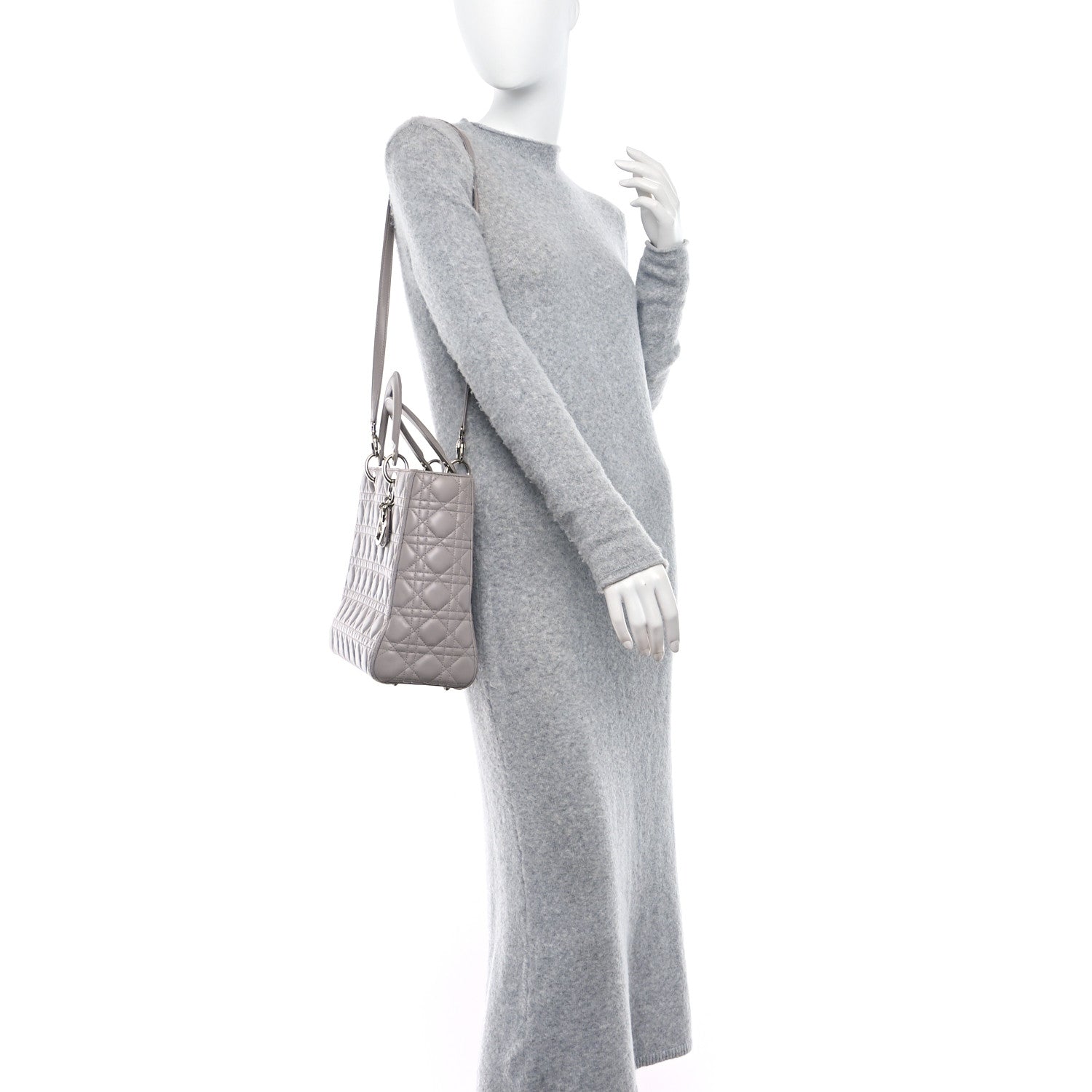 Christian Dior Lambskin Cannage Large Lady Dior Light Grey 2 of 15