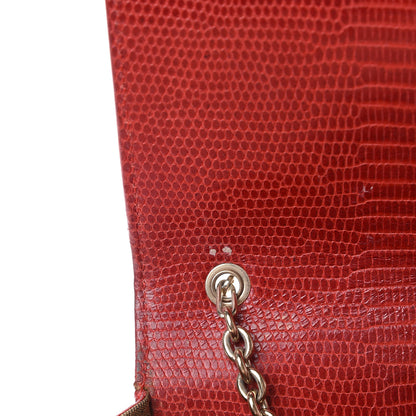 Fendi Calfskin Lizard Embossed Wallet on Chain Red 19 of 19