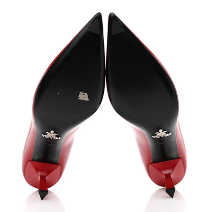 Prada Spazzolato Triangle Logo Pointed Toe 75mm Pumps 37 Scarlatto 5 of 11