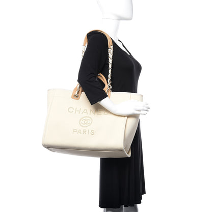 Chanel Canvas Pearl Medium Deauville Tote Ecru Beige 2 of 10