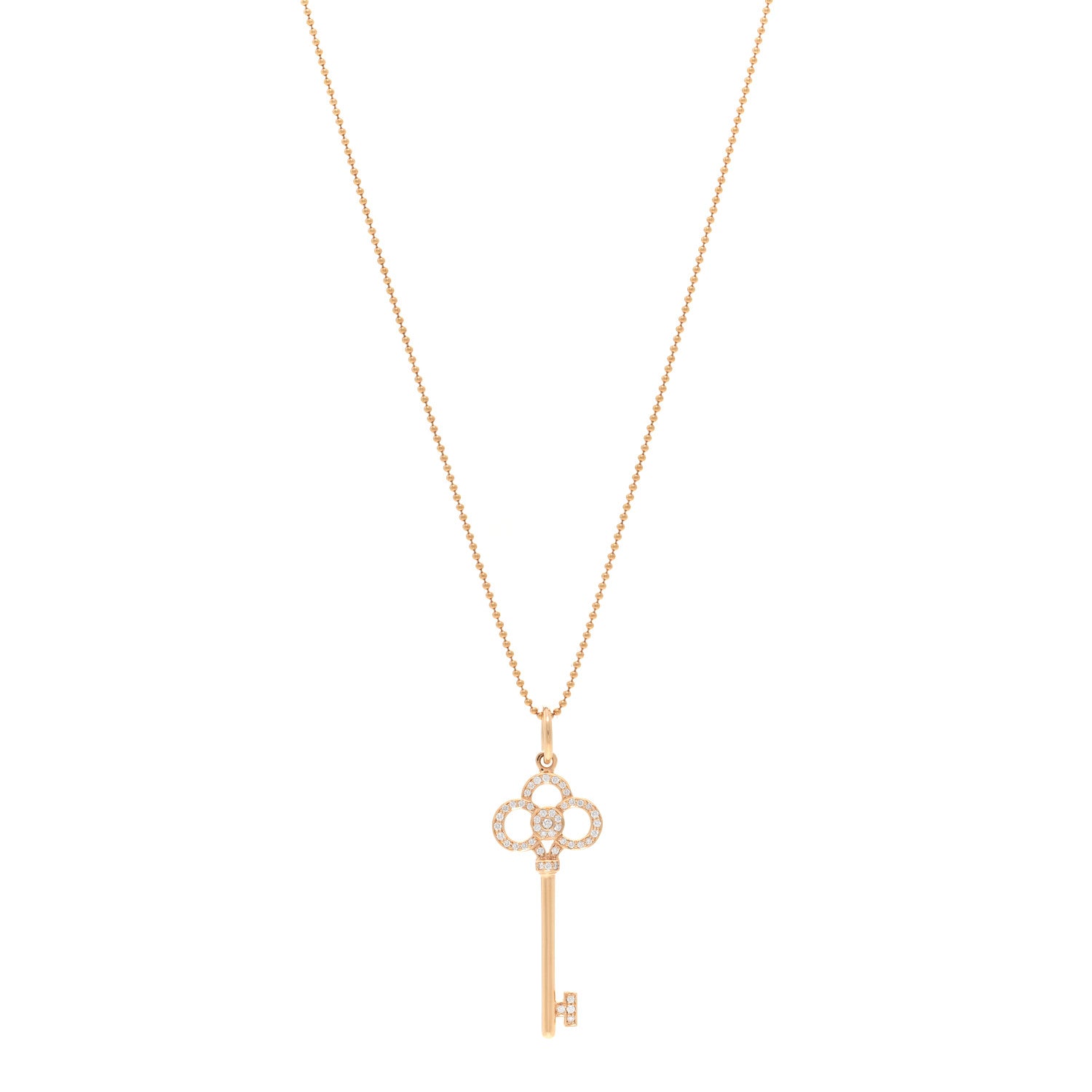 Tiffany 18K Rose Gold Diamond Crown Key Pendant Necklace 1 of 5