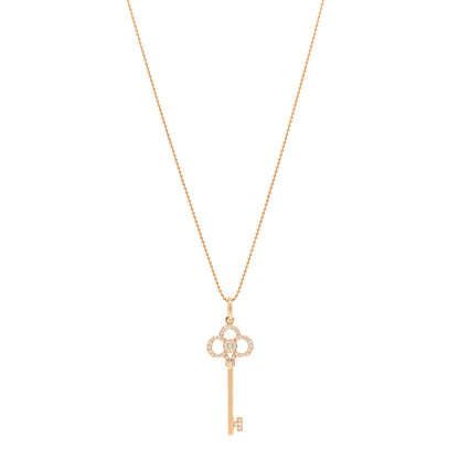 Tiffany 18K Rose Gold Diamond Crown Key Pendant Necklace 1 of 5