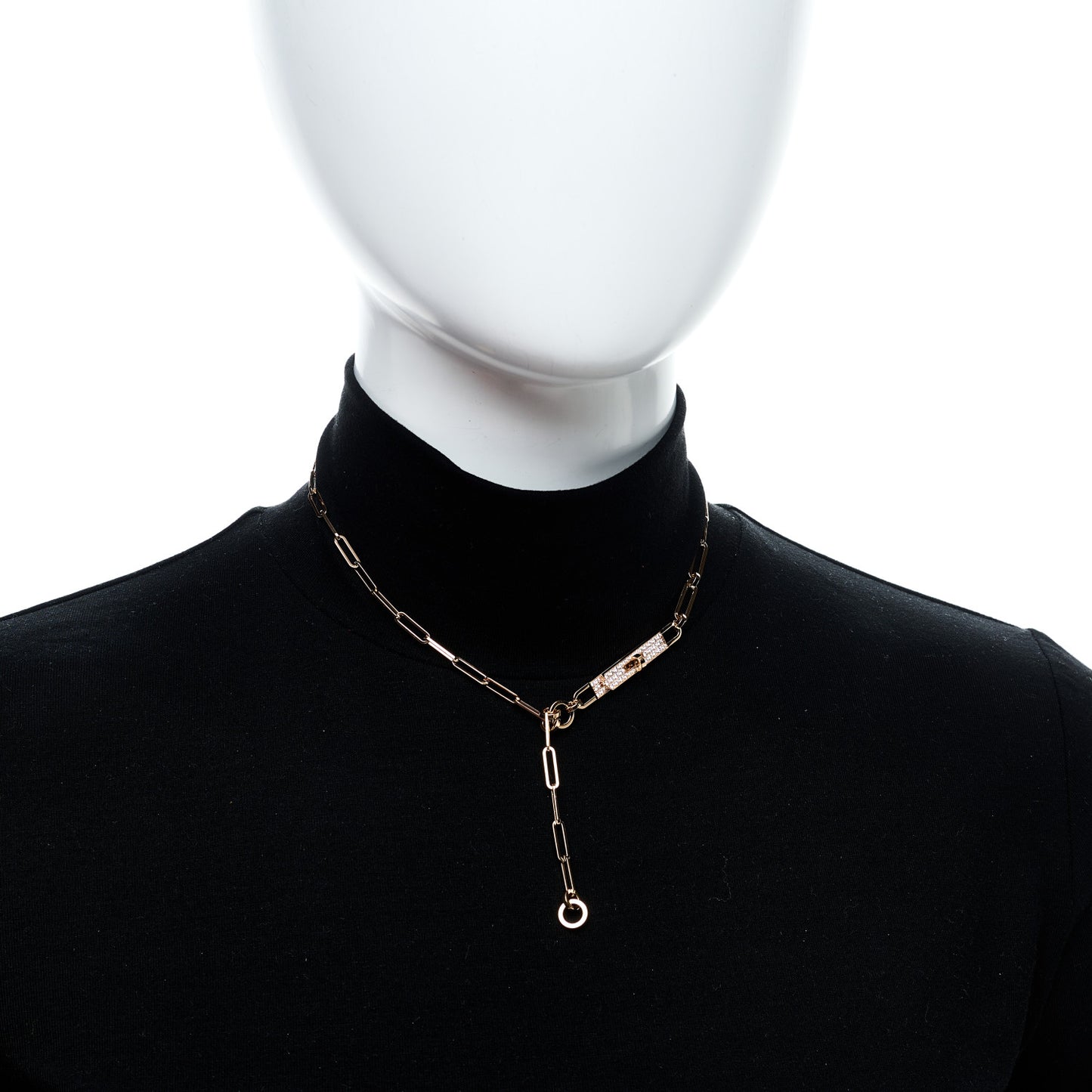 18K Rose Gold Diamond Pave PM Kelly Chaine Lariat Necklace SH