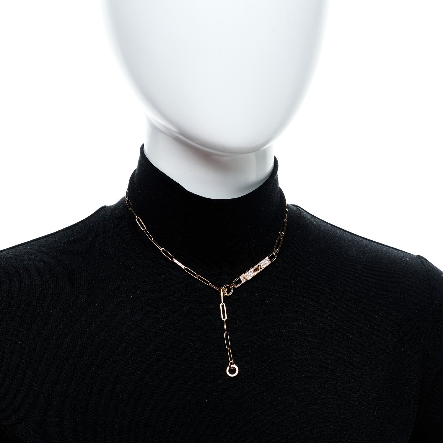 Hermes 18K Rose Gold Diamond Pave PM Kelly Chaine Lariat Necklace SH 2 of 5