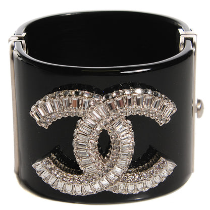 Chanel Resin Crystal Baguette CC Wide Cuff Black 1 of 6