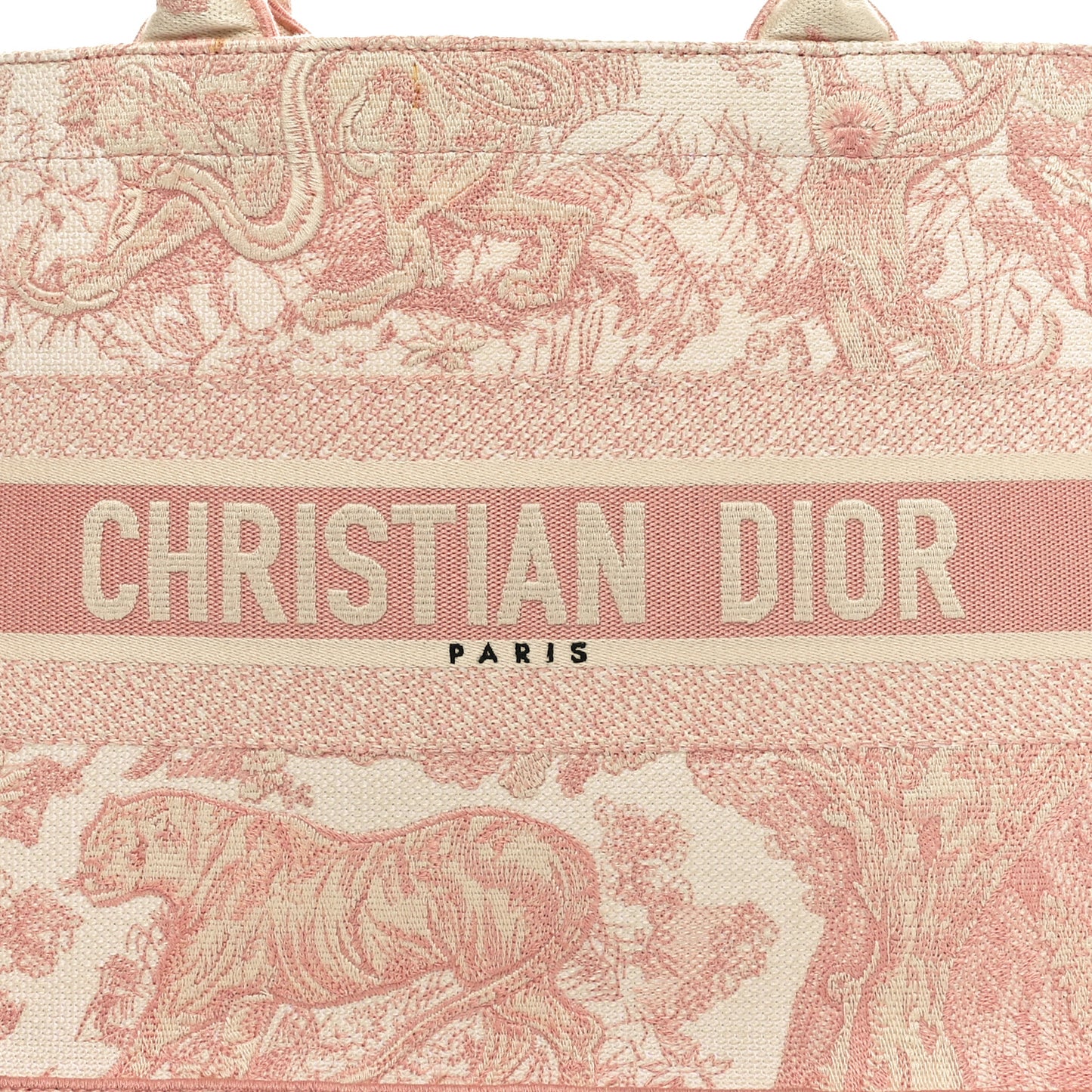 Canvas Toile De Jouy Embroidered Medium Book Tote Pink