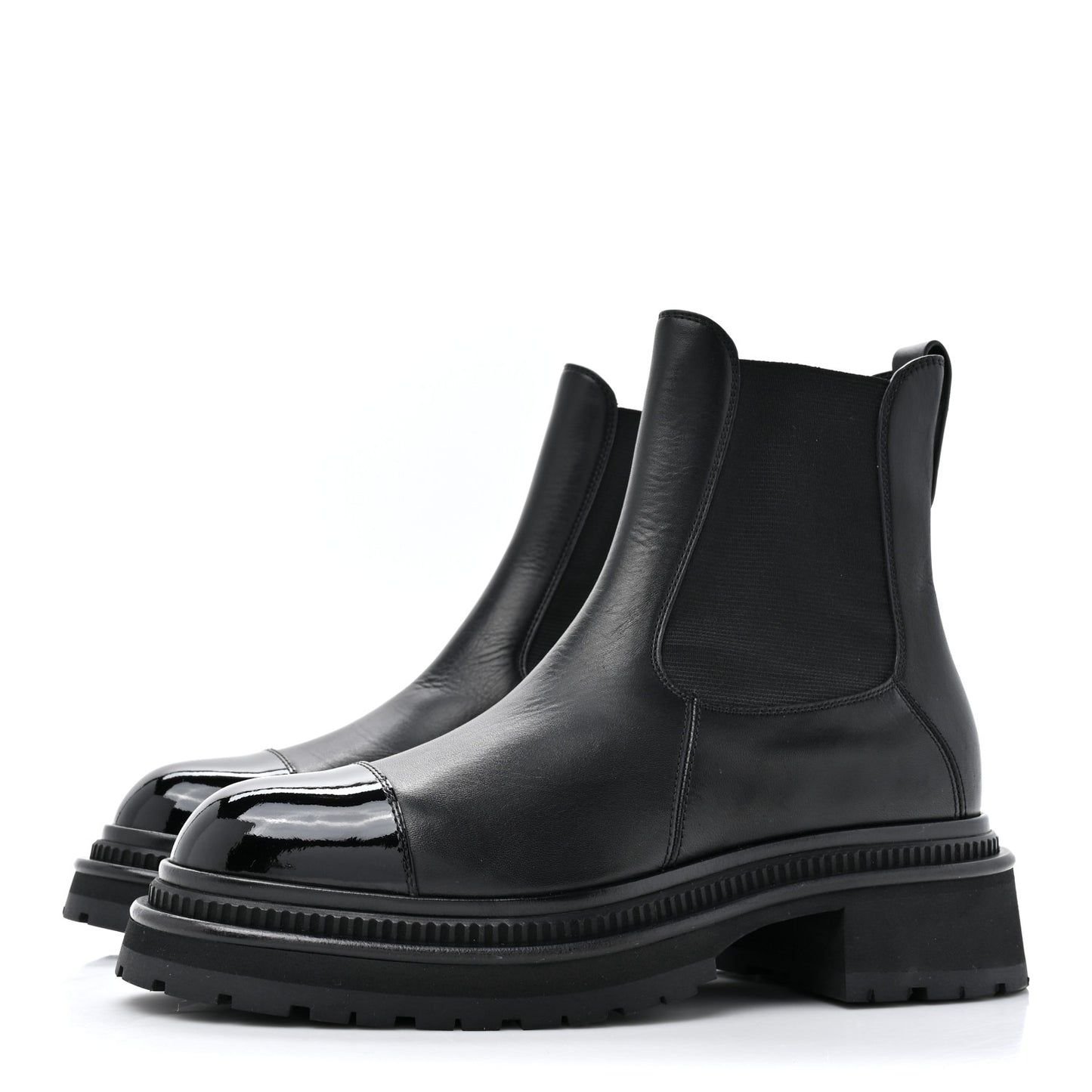 Calfskin Patent Cap Toe Ankle Boots 38 Black