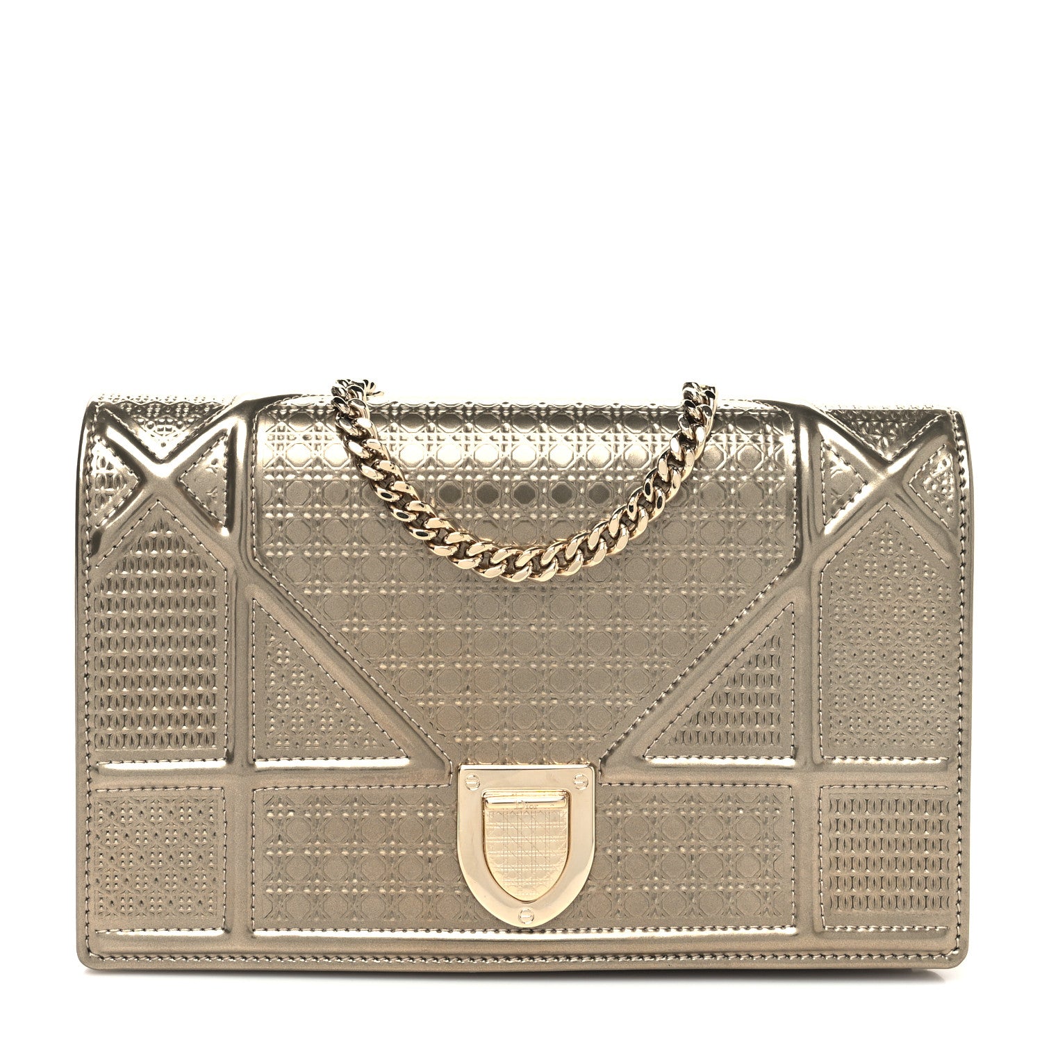 Christian Dior Metallic Patent Micro-Cannage Diorama Wallet on Chain Pouch Gold 1 of 10