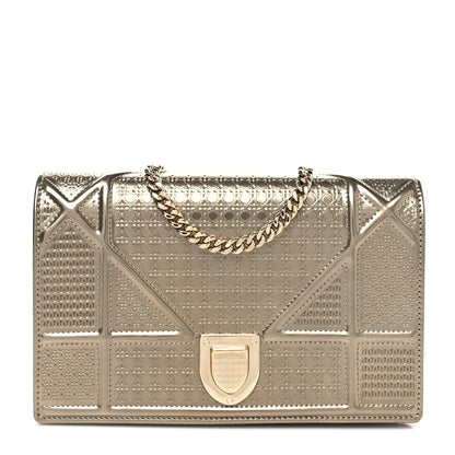 Christian Dior Metallic Patent Micro-Cannage Diorama Wallet on Chain Pouch Gold 1 of 10