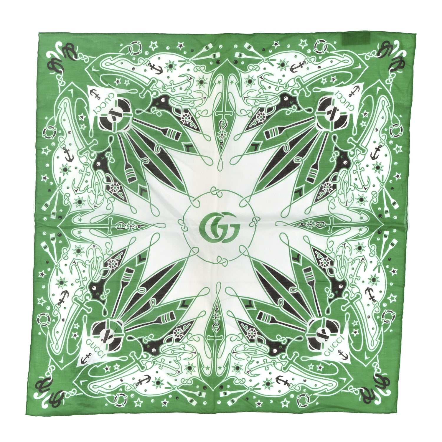 Gucci Cotton Bandana Square Scarf New Sailor Green 1 of 4