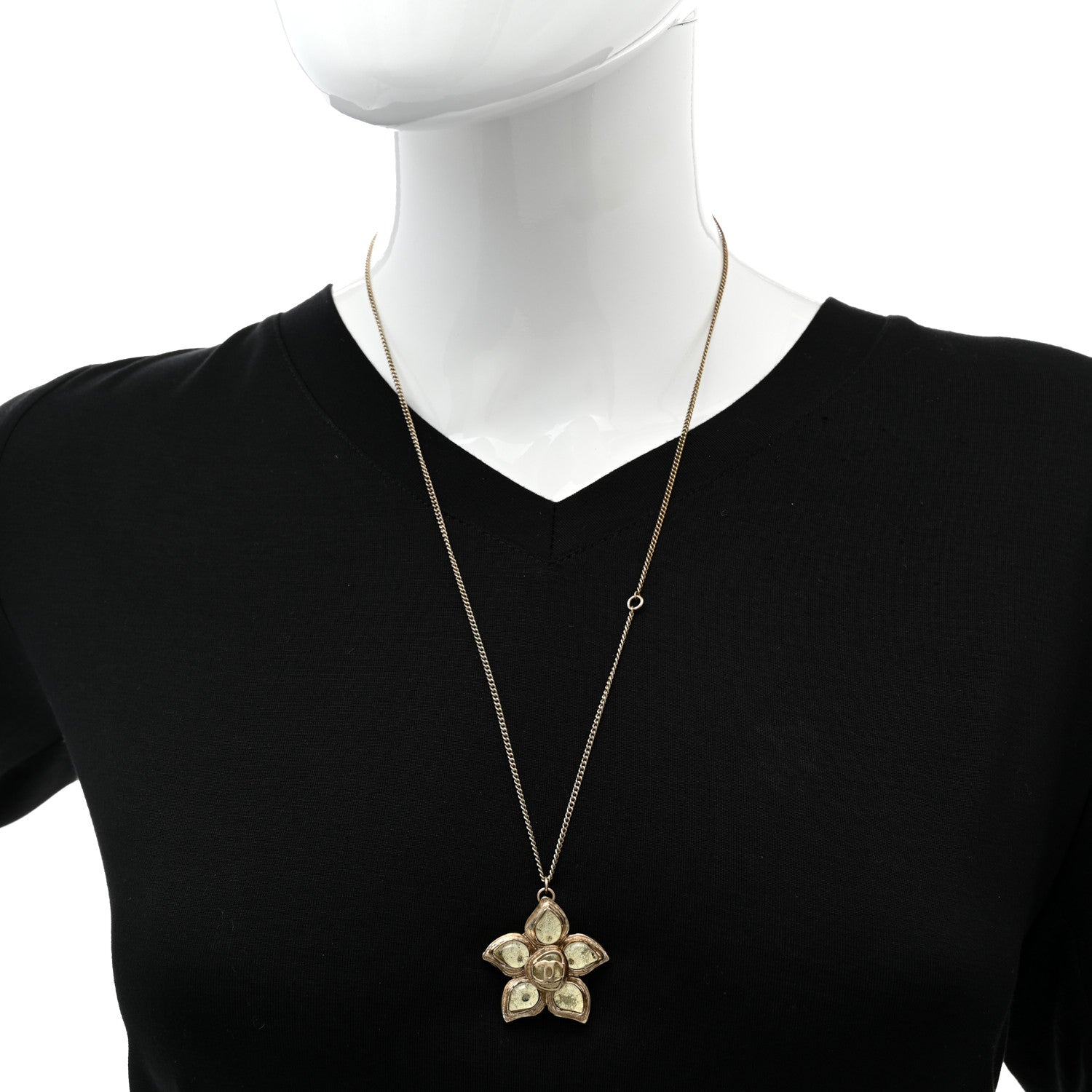 Chanel Resin Metal CC Flower Necklace Gold 2 of 6