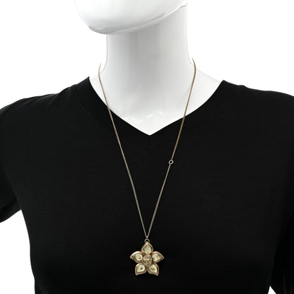 Chanel Resin Metal CC Flower Necklace Gold 2 of 6