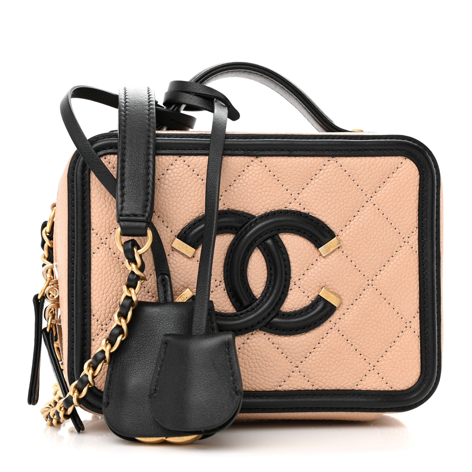 Chanel Caviar Quilted Small CC Filigree Vanity Case Beige Black 1 of 11
