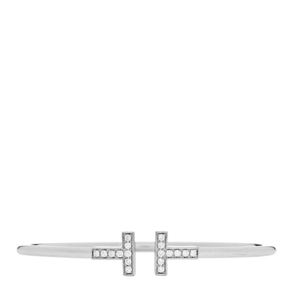 Tiffany 18K White Gold Diamond T Wire Bracelet 1 of 3