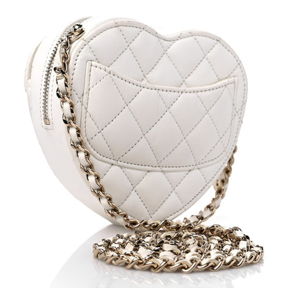 Chanel Lambskin Quilted CC In Love Heart Clutch With Chain White 2 of 13