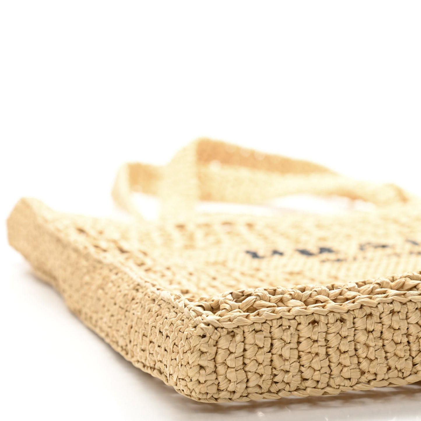 Yarn Raffia Effect Crochet Logo Embroidered Tote Bag Naturale