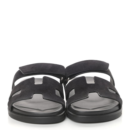 Hermes Suede Goatskin Womens Chypre Sandals 40 Black 2 of 7