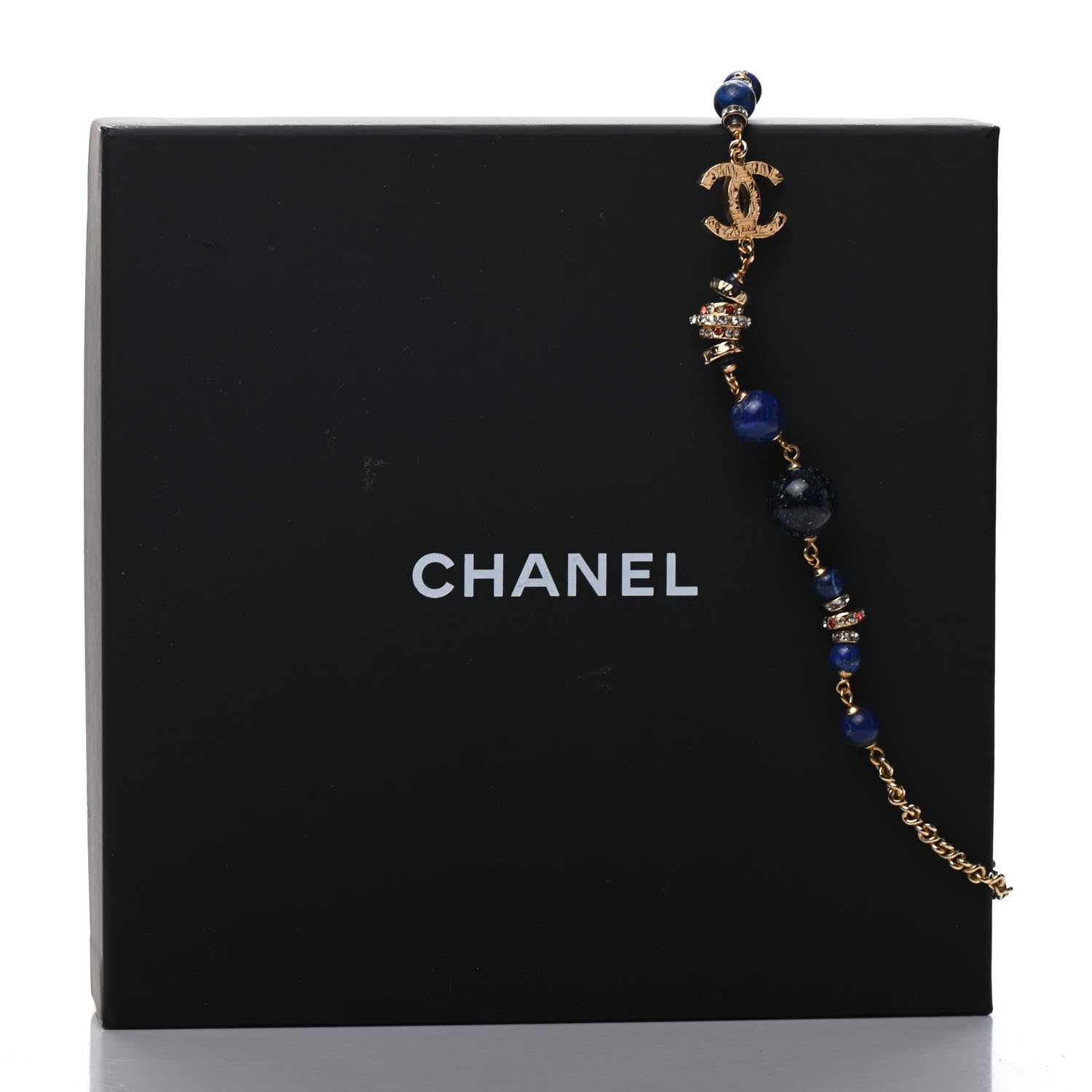 Chanel Crystal Bead Scarab CC Choker Necklace Blue 5 of 5