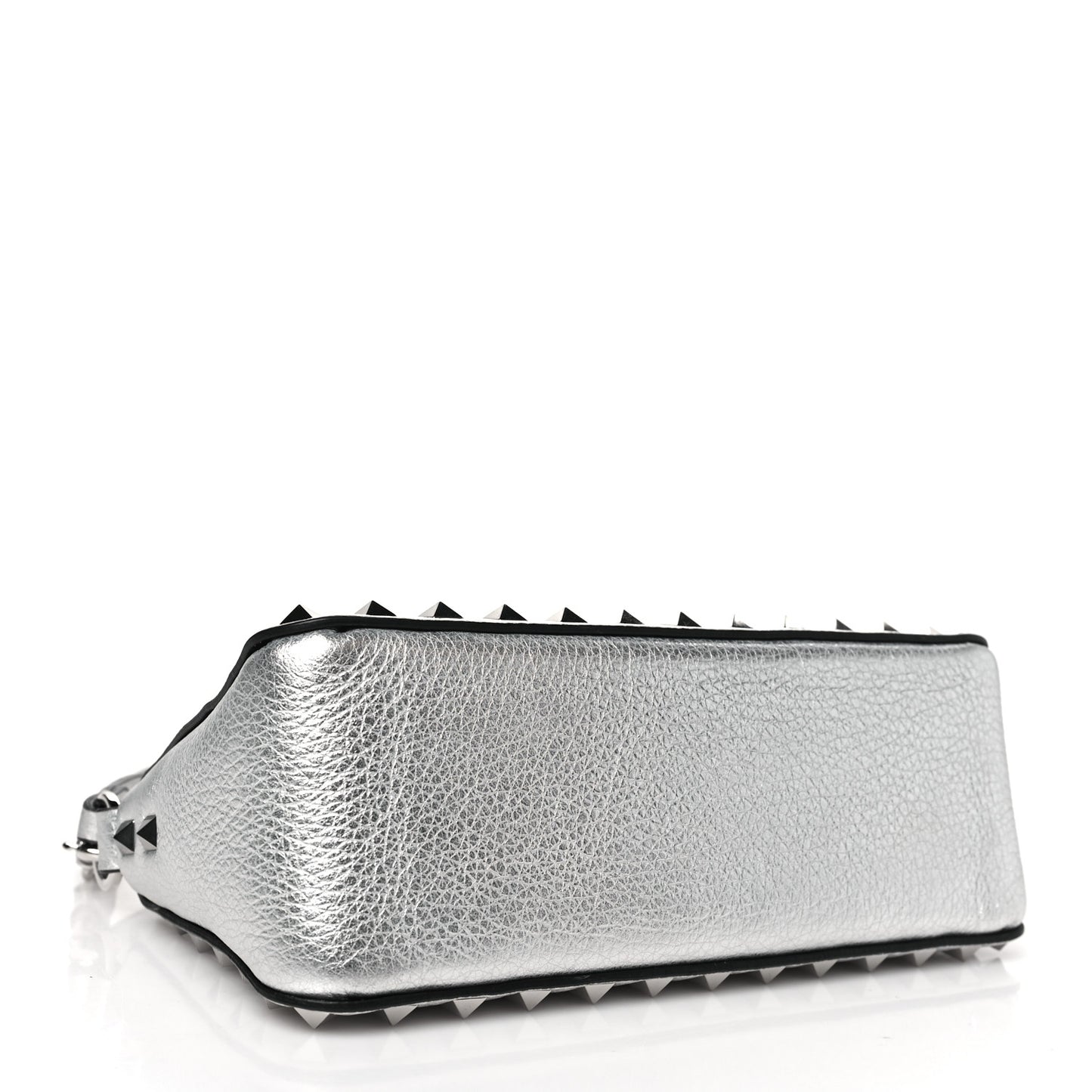 Metallic Pebbled Calfskin Small Rockstud Flip Lock Shoulder Bag Silver