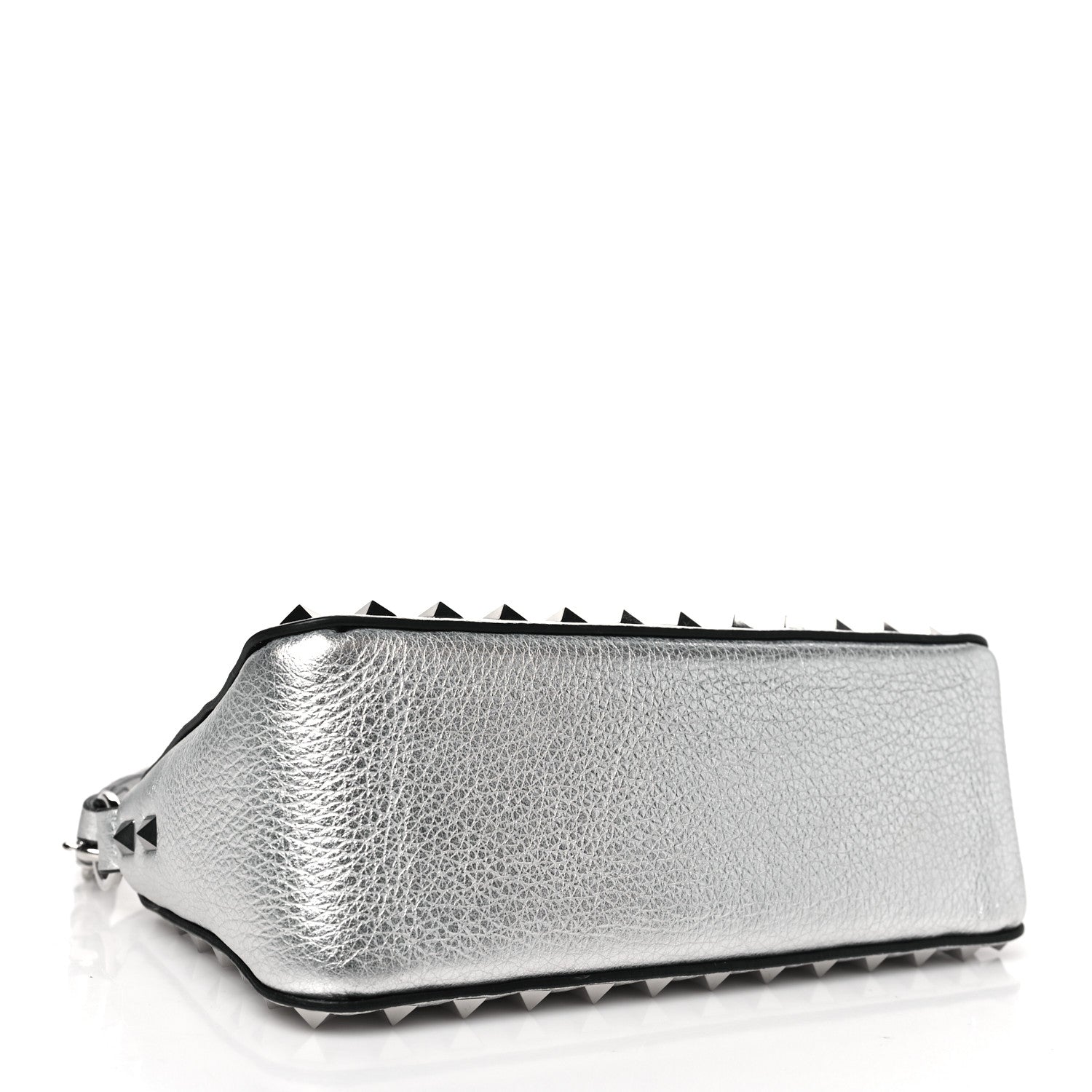 Valentino Garavani Metallic Pebbled Calfskin Small Rockstud Flip Lock Shoulder Bag Silver 4 of 9