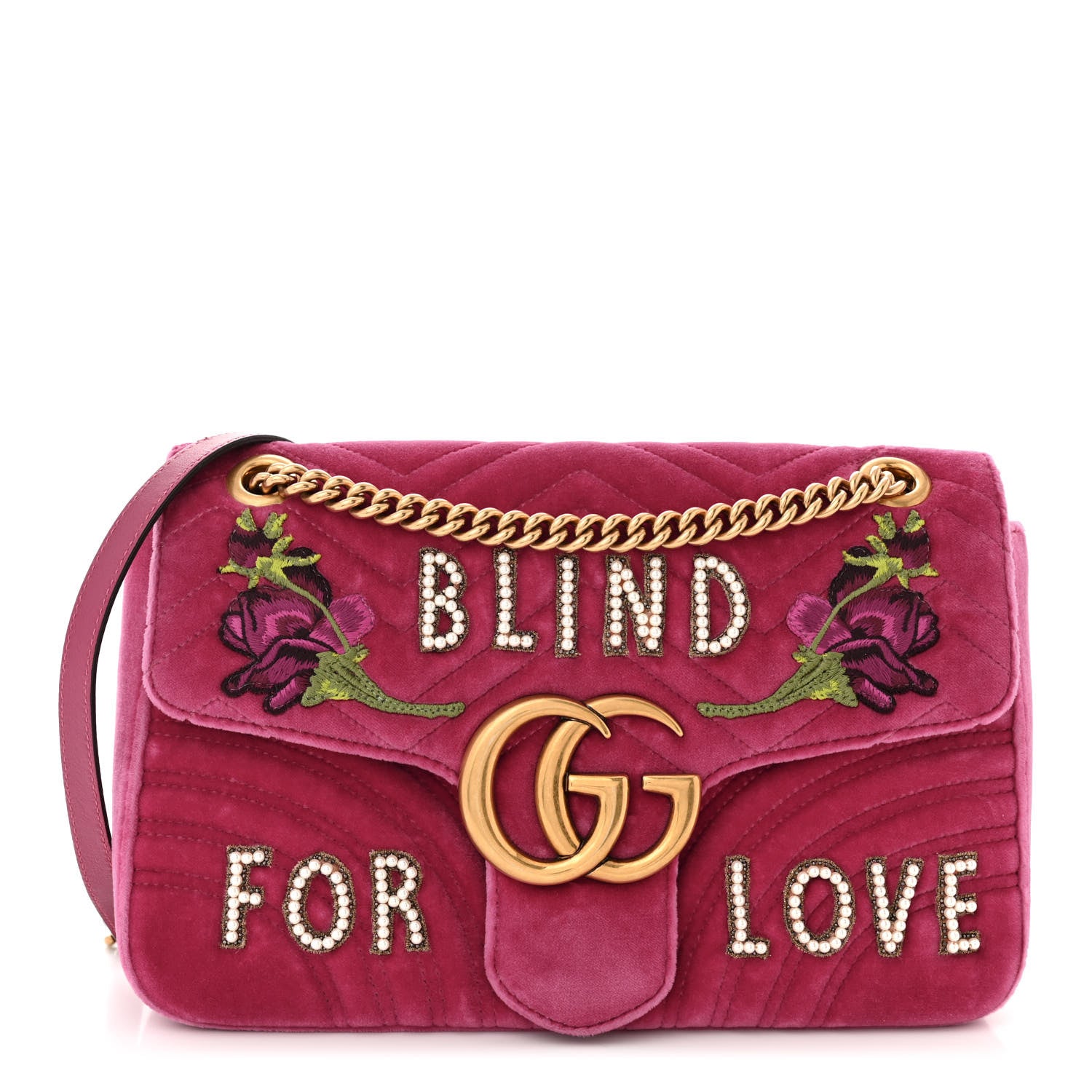 Gucci Velvet Matelasse Blind for Love Embroidered Medium GG Marmont Shoulder Bag Light Raspberry Rose Multicolor 1 of 10