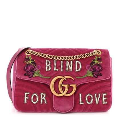 Gucci Velvet Matelasse Blind for Love Embroidered Medium GG Marmont Shoulder Bag Light Raspberry Rose Multicolor 1 of 10