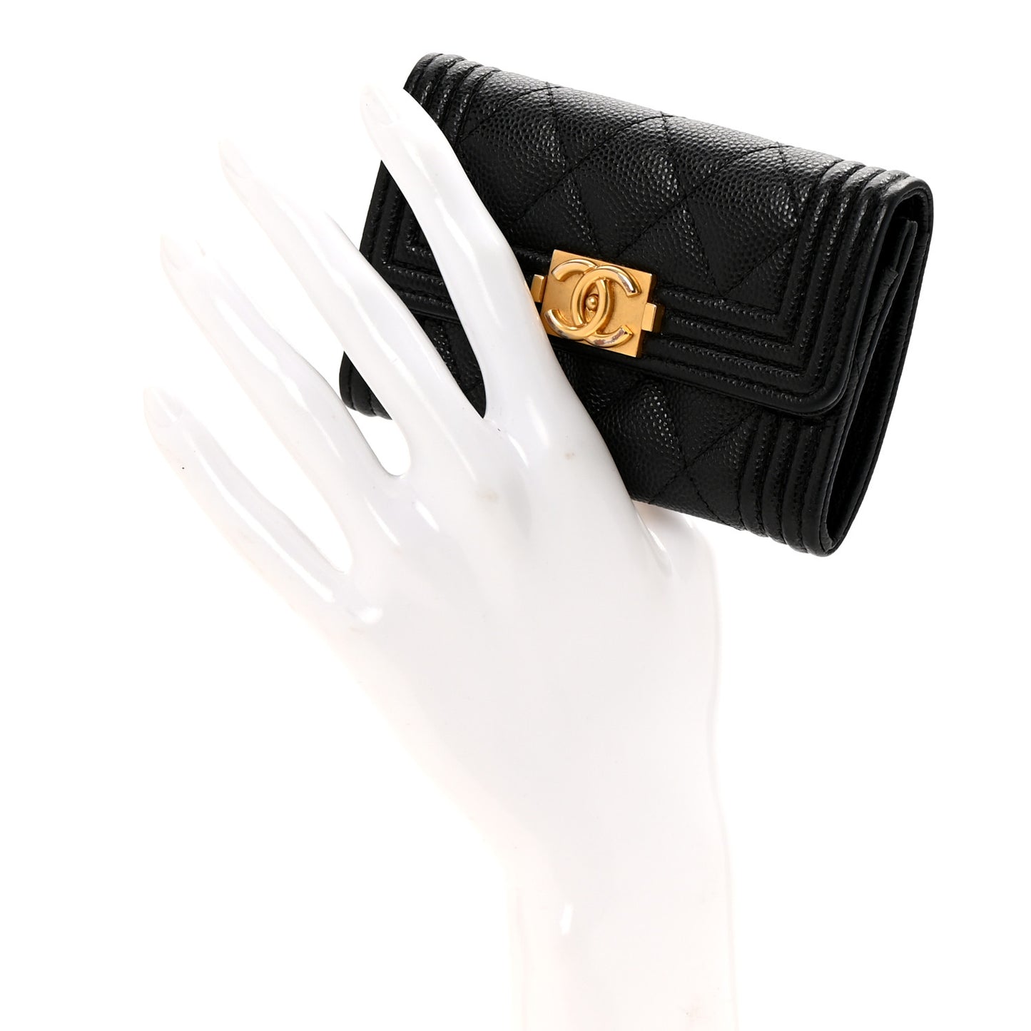 Caviar Quilted Boy Flap Card Holder Black