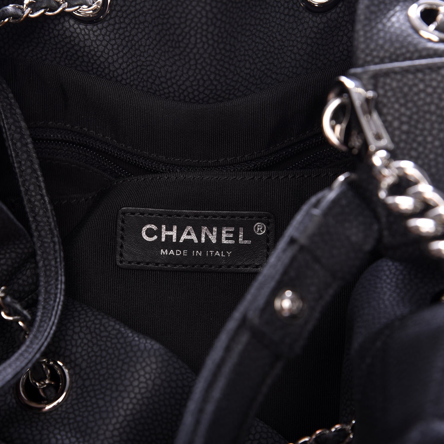 Chanel Grained Calfskin Quilted Medium CC Chain Bucket Drawstring Bag Black 8 of 11